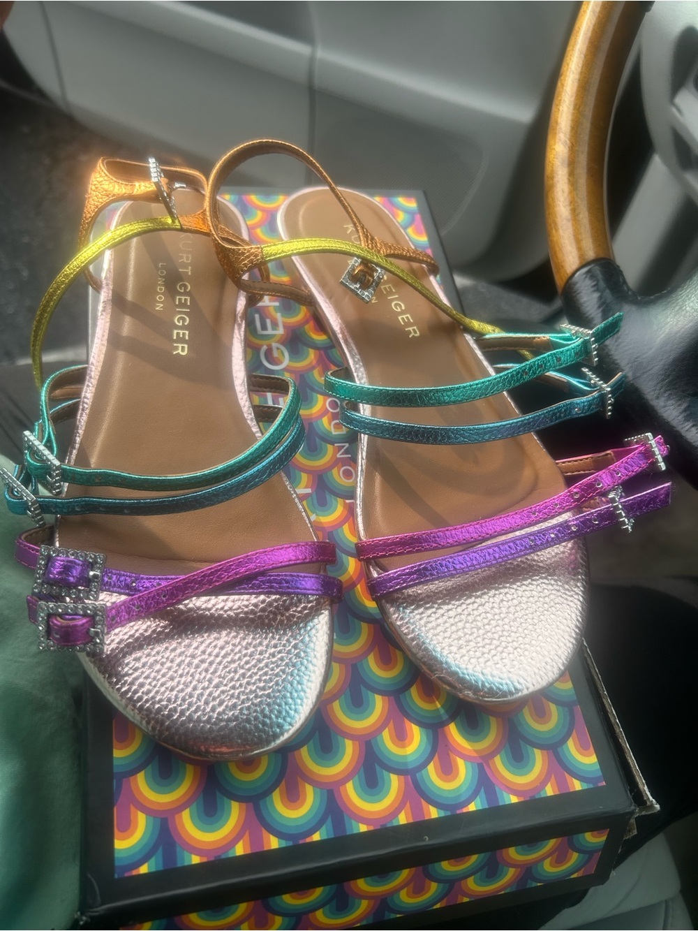 Kurt Geiger Multicolor Metallic Strappy Flat Sandals